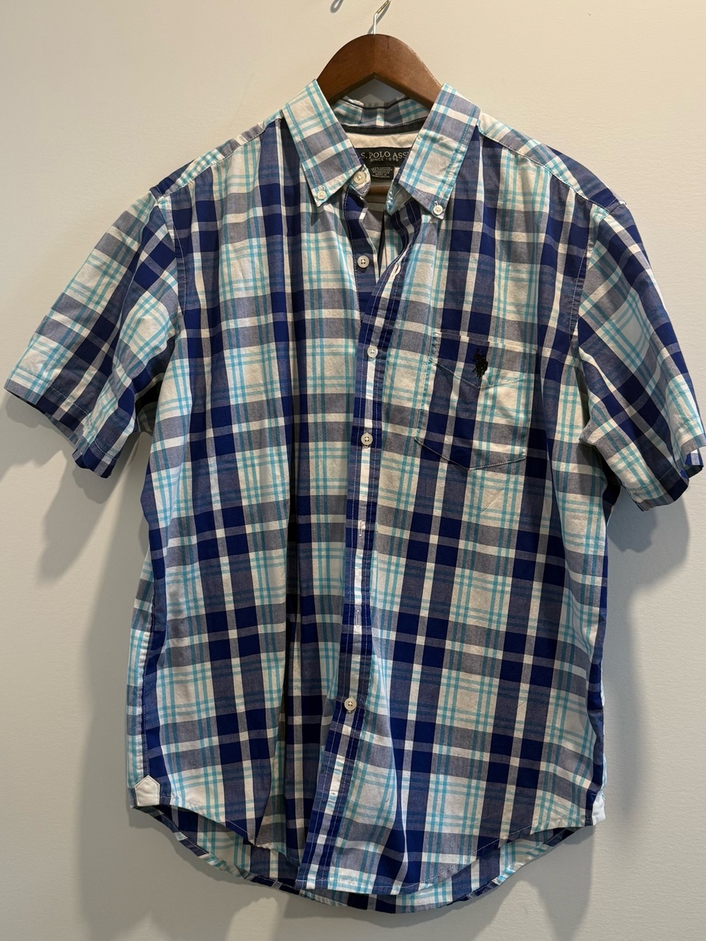 U.S. Polo Assn. Men’s Blue and White Plaid Short-Sleeve Button-Down Shirt